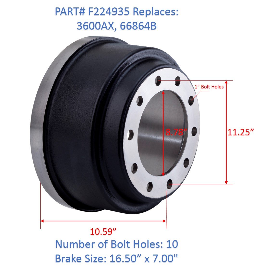 F224935 | BRAKE DRUMS | Replace 3600AX