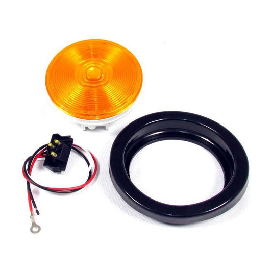 4" Round Amber Incandescent Trailer Tail Light With Grommet & Plug