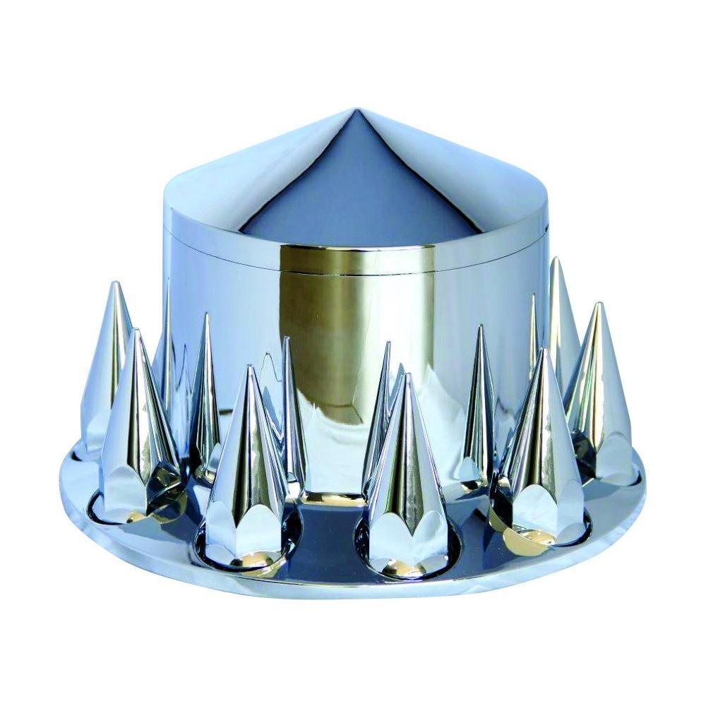 Chrome Front/Rear Cone Style Axle Cover Kit w/33 Mm Thread-On Spike Nuts Covers | F247510