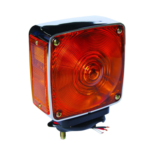 Chrome Square Pedestal Incandescent Light With Amber/Red Lens - Driver Side | F235242