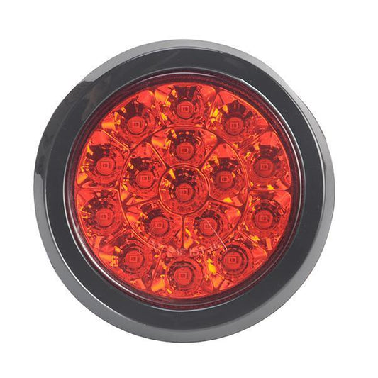 4" Red Round Tail/Stop/Turn Led Light With 16 Sq Leds, Red Lens And Chrome Reflector | F235435