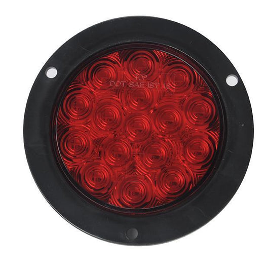 4" Red Round Tail/Stop/Turn Led Light With 16 Sq Leds, Red Lens And Steel Flange Mounts | F235437