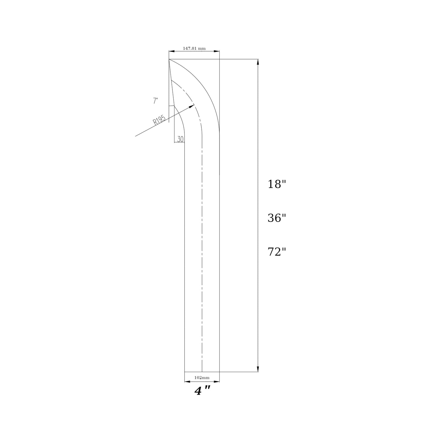 Fortpro 4" O.D. Chrome Curved Exhaust Stack Pipe - 36” Long | F247702