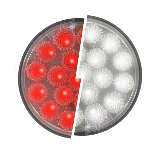 Fortpro 4” Round Dual Function Multivoltage LED Lights - Red & White LED / Clear Lens | F238707