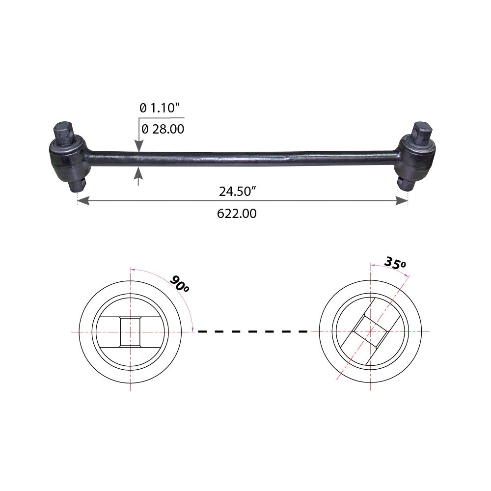 Fortpro Torque Rod with Bushing Compatible with Freightliner Rear FAS Airliner I, II Series Suspension Systems Replaces 161-6749-002 | F317210