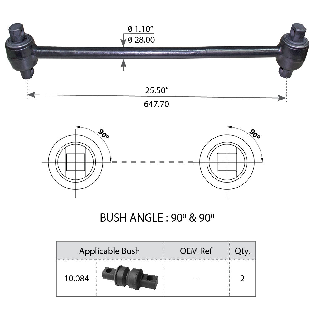 Fortpro Torque Rod with Bushing for International-Navistar, Hendrickson, Ford, Mack Replaces 3548381C1, 60218-000, 4C4Z4612AA, 17QF358P8 | F306913
