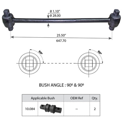 Fortpro Torque Rod with Bushing for International-Navistar, Hendrickson, Ford, Mack Replaces 3548381C1, 60218-000, 4C4Z4612AA, 17QF358P8 | F306913