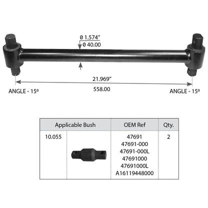 Fortpro Torque Rod with Bushing Compatible with International-Navistar Tandem Rear Suspension Corporate Four Spring 8100/9200 Single Axle Series Trucks Replaces 17QF358P8 | F306923