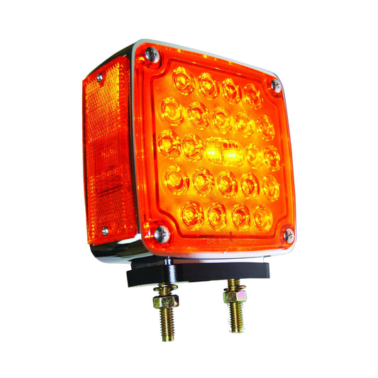 Chrome Square Pedestal Led Light With 24 Leds And Amber/Red Lens - Driver Side | F235240