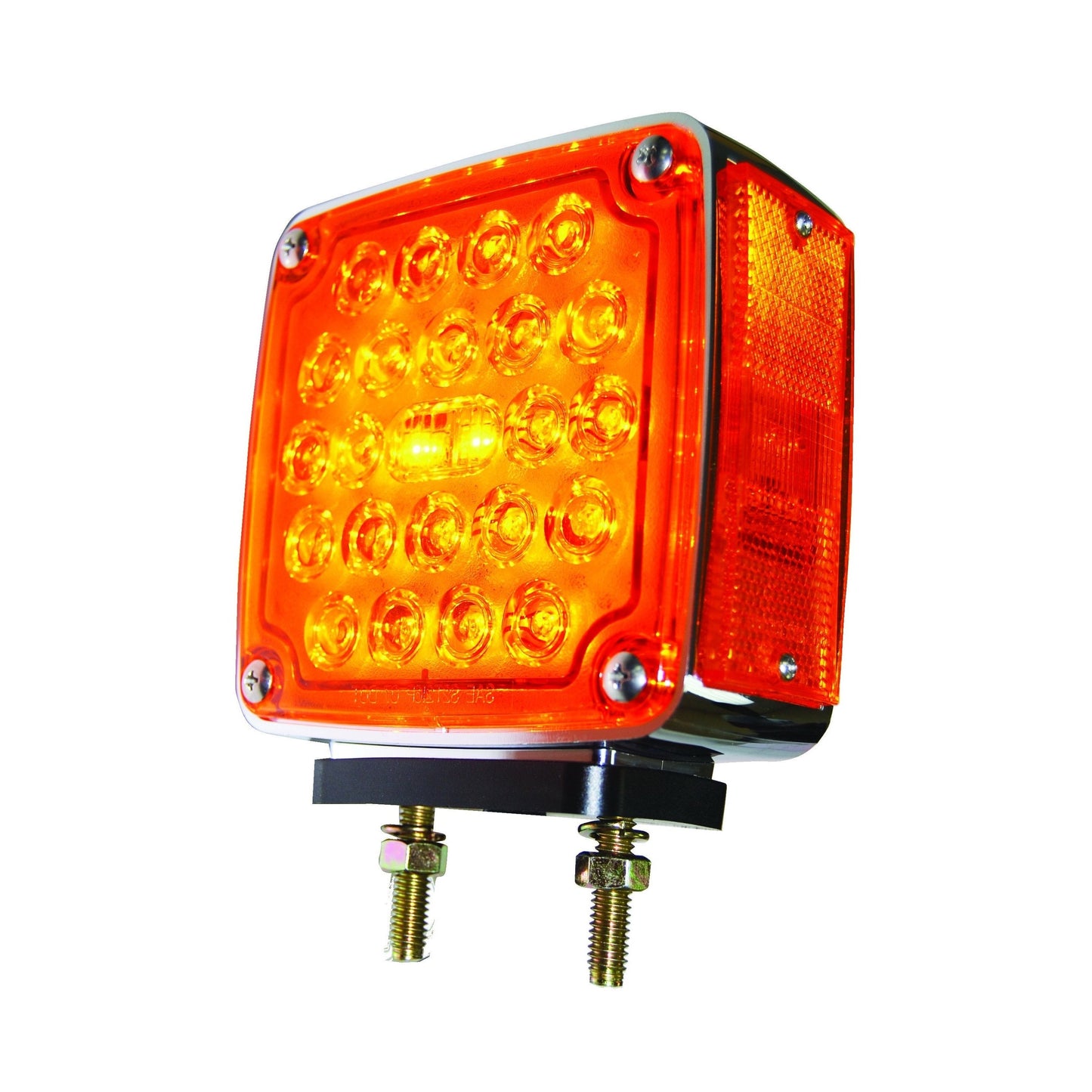 Fortpro Chrome Square Pedestal Led Light with 24 LEDs and Amber/Red Lens - Passenger Side | F235250