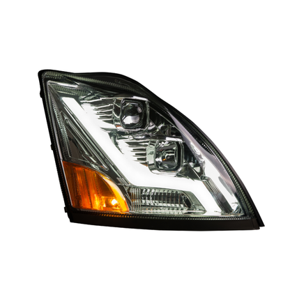 Fortpro Chrome Housing Headlight with light bar Compatible with Volvo VN/VNL - Passenger Side | F236822